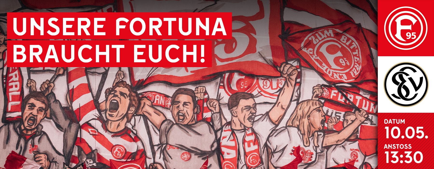 Spieltagsgrafik F95 - SV Elversberg - Hintergrund eine Choreo mit Fans und Fahnen 